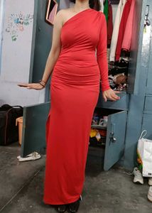Red One-Shoulder Maxi Dress