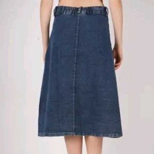 Denim Button-Front Midi Skirt
