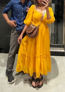 Yellow On/Off Shoulder Dress