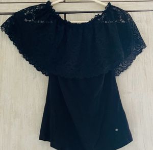 Lee Cooper Net Sleeve Black Sleevless Top