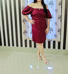 Burgundy Off-Shoulder Mini Dress