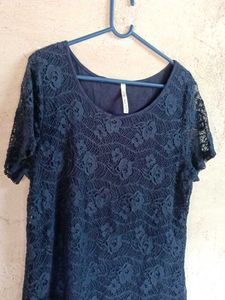 Trendy Women&#39;s Lace Top Layered Navy Blue