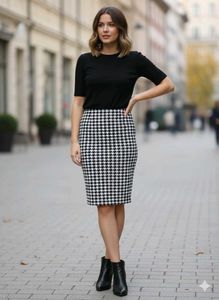 Houndstooth Pencil Skirt with slit
