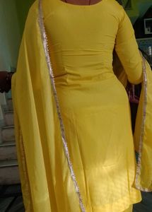 Plane Yellow Suit With Dupatta