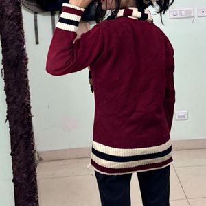 Korean Maroon Knitted Pullover Sweater