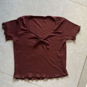 Cute Brown Tie-Front Top