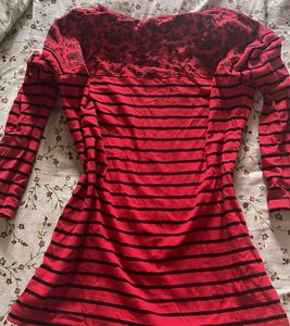 Red Striped Long Sleeve Top Y2K
