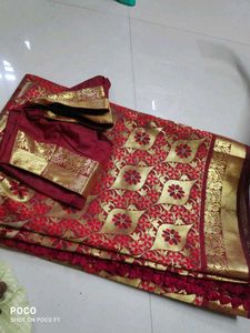 Maroon &amp; Gold Work Benarasi Saree