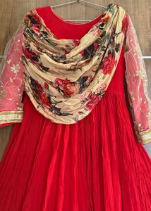 Red Floral Dupatta Anarkali