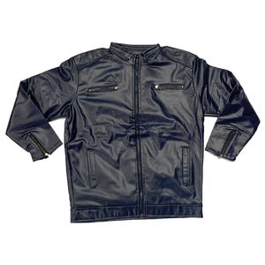 Stylish Navy Blue Leather Jacket For Man Size XXL