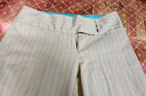 Classic Beige Pinstripe Bootcut Formal Trousers