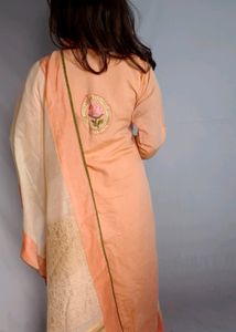 Price Drop!!!! Peach Color Partywear Full Suit With Dupatta