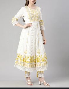 Elegant White & Yellow Kurta Set