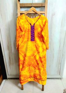 Yellow Tie-Dye Cotton Kurti Size-44-46