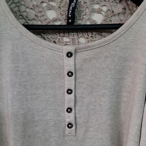 Beige Henley Lace Top
