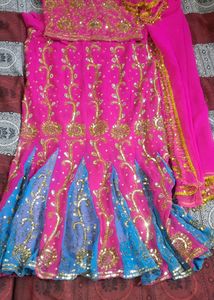 Party Wear all Over Embroidery Lancha With Heavy  Embroidery Blouse And Dupatta.