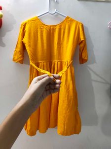 Turmeric Yellow Mustard Mirror Work Short Kurti