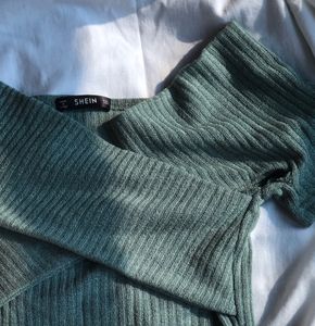 ribbed cross off shoulder top