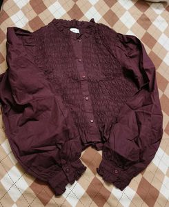 Kazo Smocked Top With Puff Sleeves And Ruffle