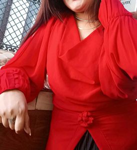 Red Cowl Neck Blouse
