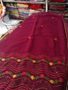 Maroon Embroidered Saree