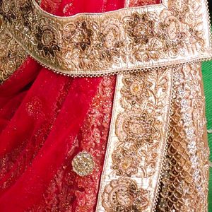 Bridal lehenga golden and Red with heavy work