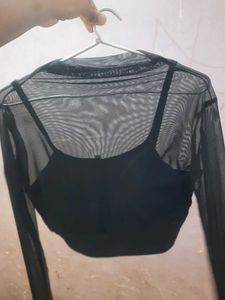 Black Full Sleeves Mesh Top