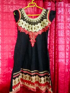 Black Cotton Anarkali Kurti