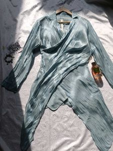 Silky Blue Wrap Top & Pants Set