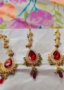 Crystal Necklace, Earrings &amp; Mangtika Set