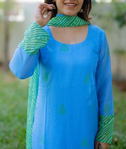 Blue and green kurti set