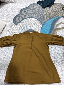 Olive Green Puff Sleeve Dress