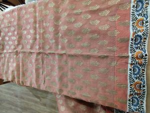 Coral And Beige Embroidered Saree (Women&#39;s)