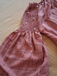 Pink Plaid Off-Shoulder Top