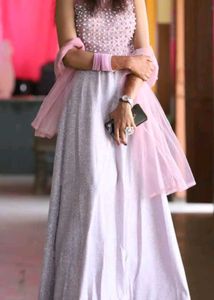 Elegant Silver & Pink Ethnic Gown