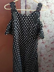 Polka Dot Cold Shoulder Dress