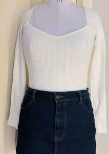 Shein White Ribbed Top