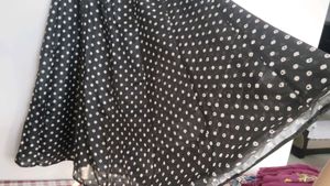 Black &amp; White Polka Dot Skirt From Old Saree