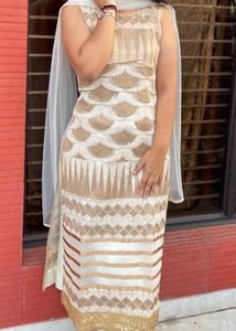 Gold &amp; White Embellished Dress