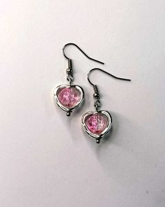 Handmade Pink Heart Earrings