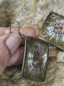 Vintage Copper And Silver Cobweb Earrings