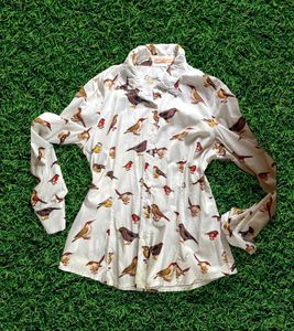Bird Print Button-Down Shirt