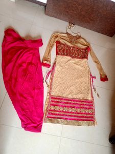 Pink And Gold Party Wear Suite