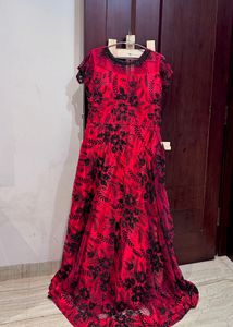 Red & Black Hand Embroidered Ethnic Gown