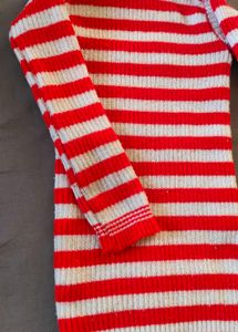Red &amp; White Striped Turtleneck Sweater