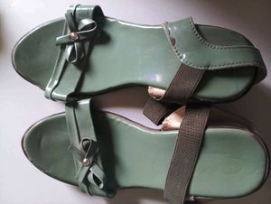 Green Bow Heeled Sandals