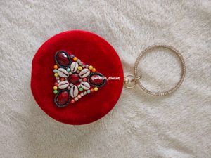 Red Velvet Shell Embellished Clutch