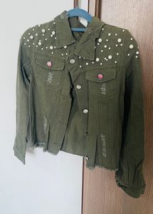 Perfectly Crafted With Pearls Denim Jacket
