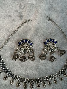 OXIDISED Silver Necklace With Earrings