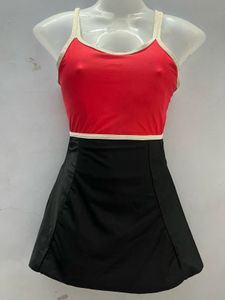 Padded Sleeveless Red And Black One-Piece Swimwear